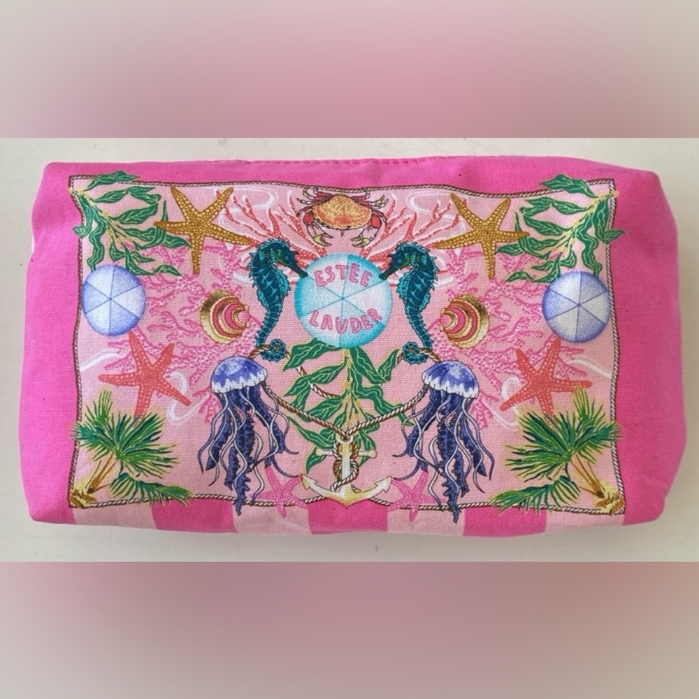 Estee Lauder Pink Seahorse Starfish Cosmetic Bag Travel Pouch - NEW